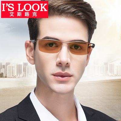 钛合金半框眼镜男平光近视变色护目镜驾驶开车太阳镜偏光墨镜8011