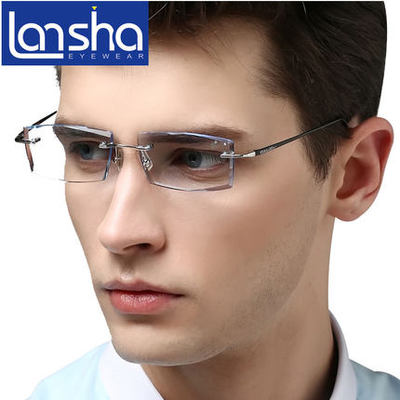 无框钻石切边眼镜框纯钛眼镜架近视眼镜含渐变色镜片配高度镜8761